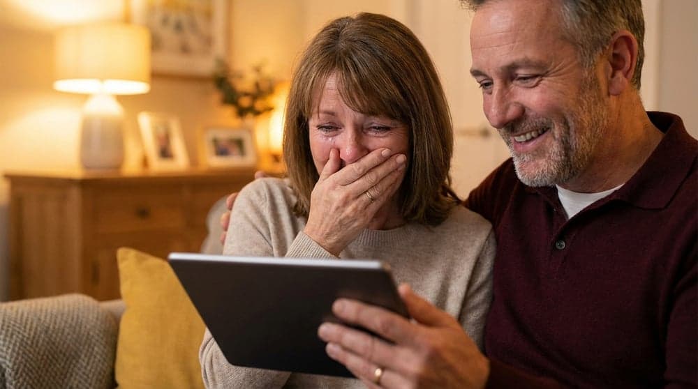 Husband surprising wife with a meaningful gift