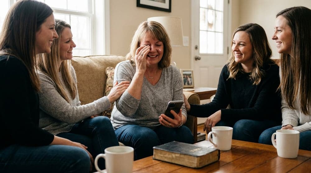 Wife sharing song with family